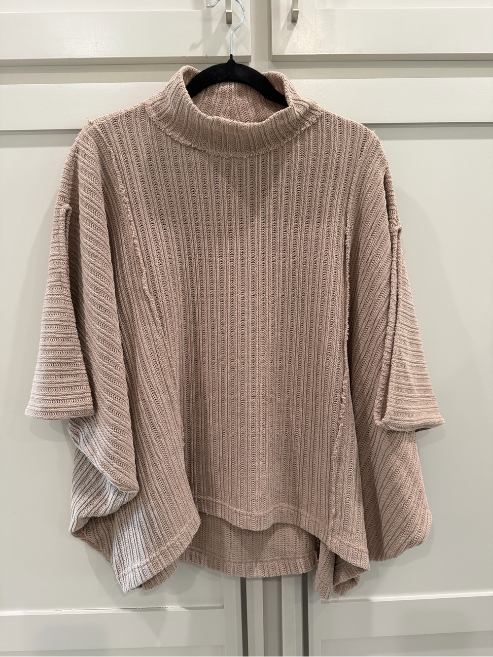 Free People Mock Neck Poncho Sweater - tan